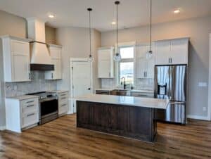 Euro Painted Kitchen With Red Oak Island