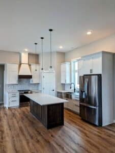 Euro Painted Kitchen With Red Oak Island